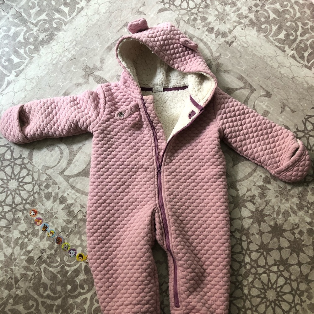 Infant bunting with hood, pink quilting, size 6 mo